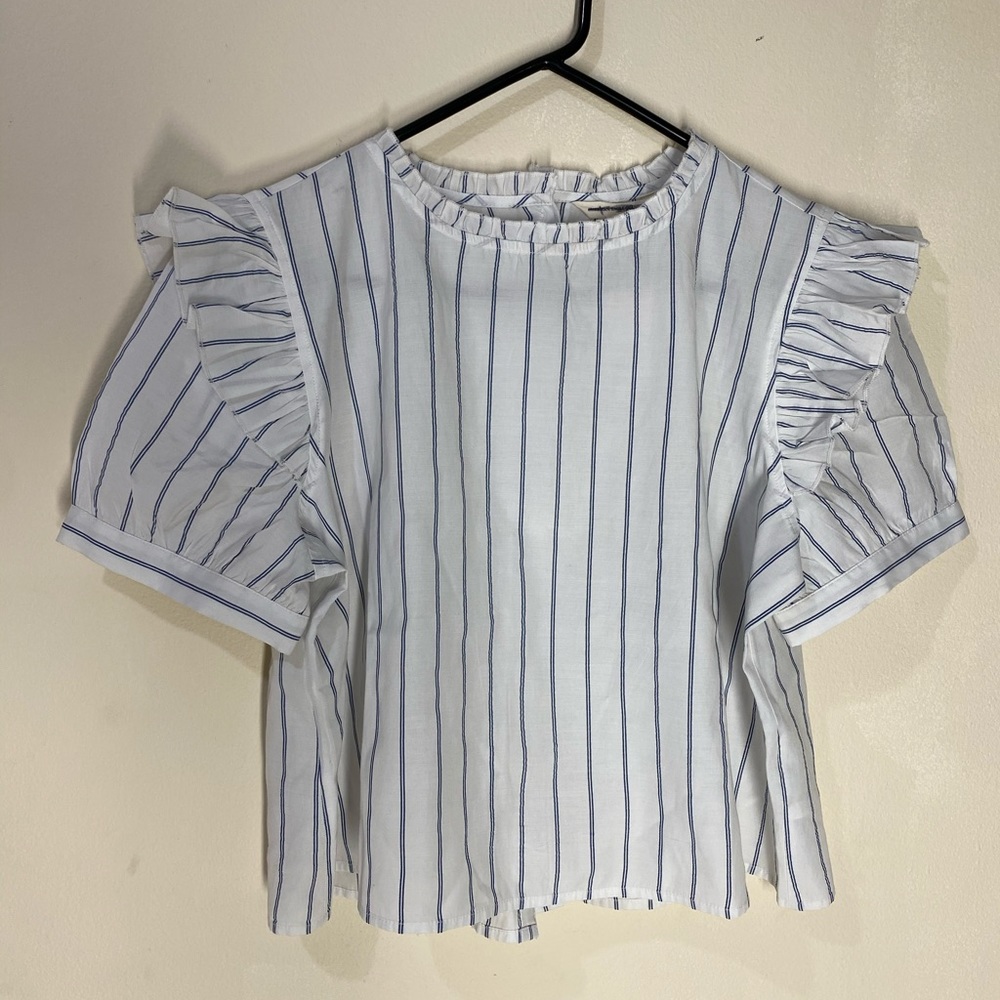 American eagle striped puff sleeve cropped top